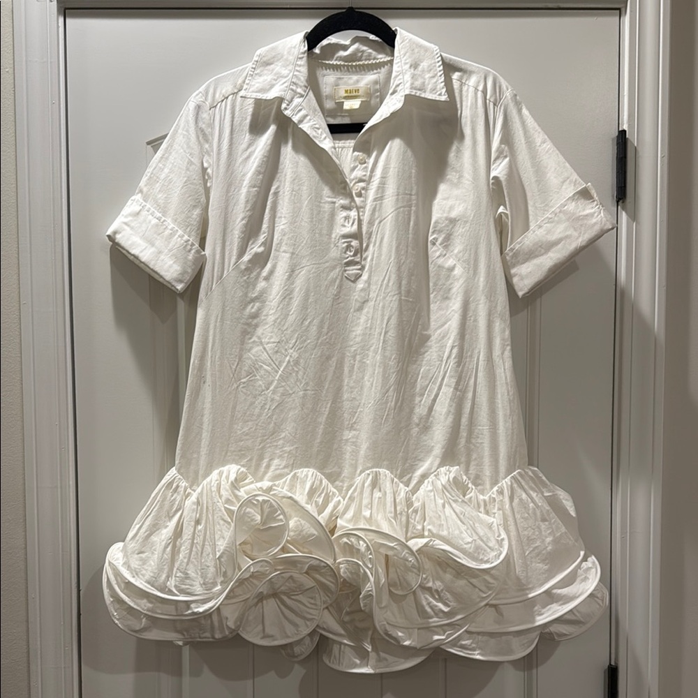 Maeve White Ruffle Hem Mini Dress